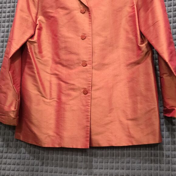 Metallic Orange Silk Blazer Jacket 12/Lg VTG Retro Glam Rock Groovy 70s 80s Boxy - Picture 4 of 16